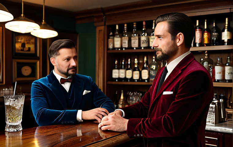 A professional male bartender, fully clothed in a smart, modest uniform, meticulously crafting a sophisticated cocktail at a polished vintage wooden bar counter. In the softly lit background, several patrons, fully clothed in appropriate smart casual attire, are engaged in quiet, respectful conversation in comfortable velvet seating. The atmosphere is calm and refined. Perfect anatomy, correct proportions, natural pose, well-formed hands, proper finger count, natural body proportions, professional photography, high quality, safe for work, appropriate content, fully clothed, modest, family-friendly.